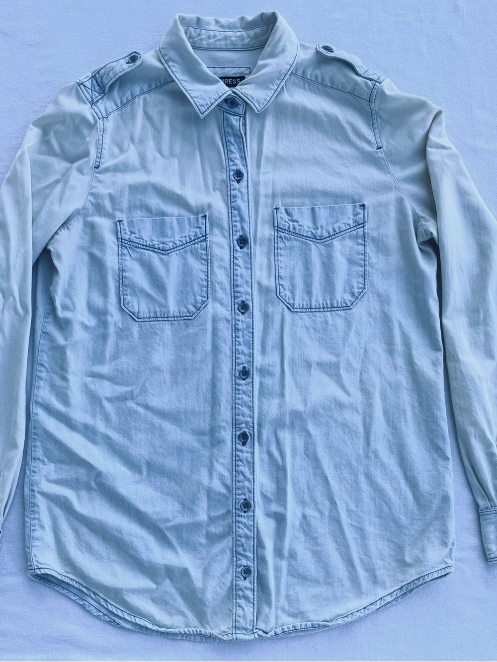 Express Light Blue Casual Button-Down Shirt